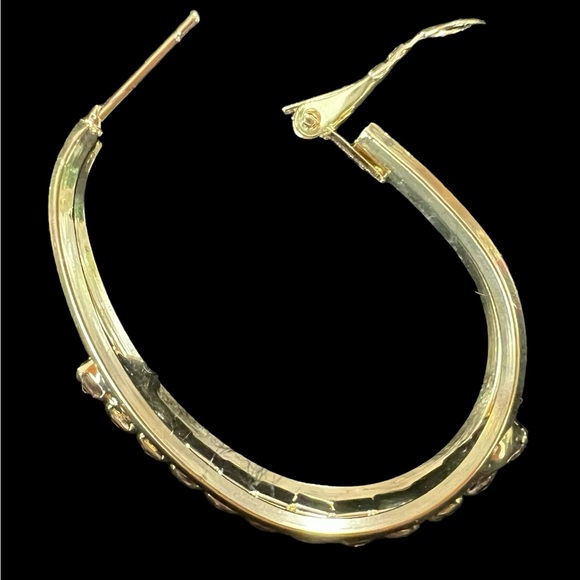 Rhinestone Decor Silvertone 1.5”  Hoop Earrings, New - Picture 3 of 4